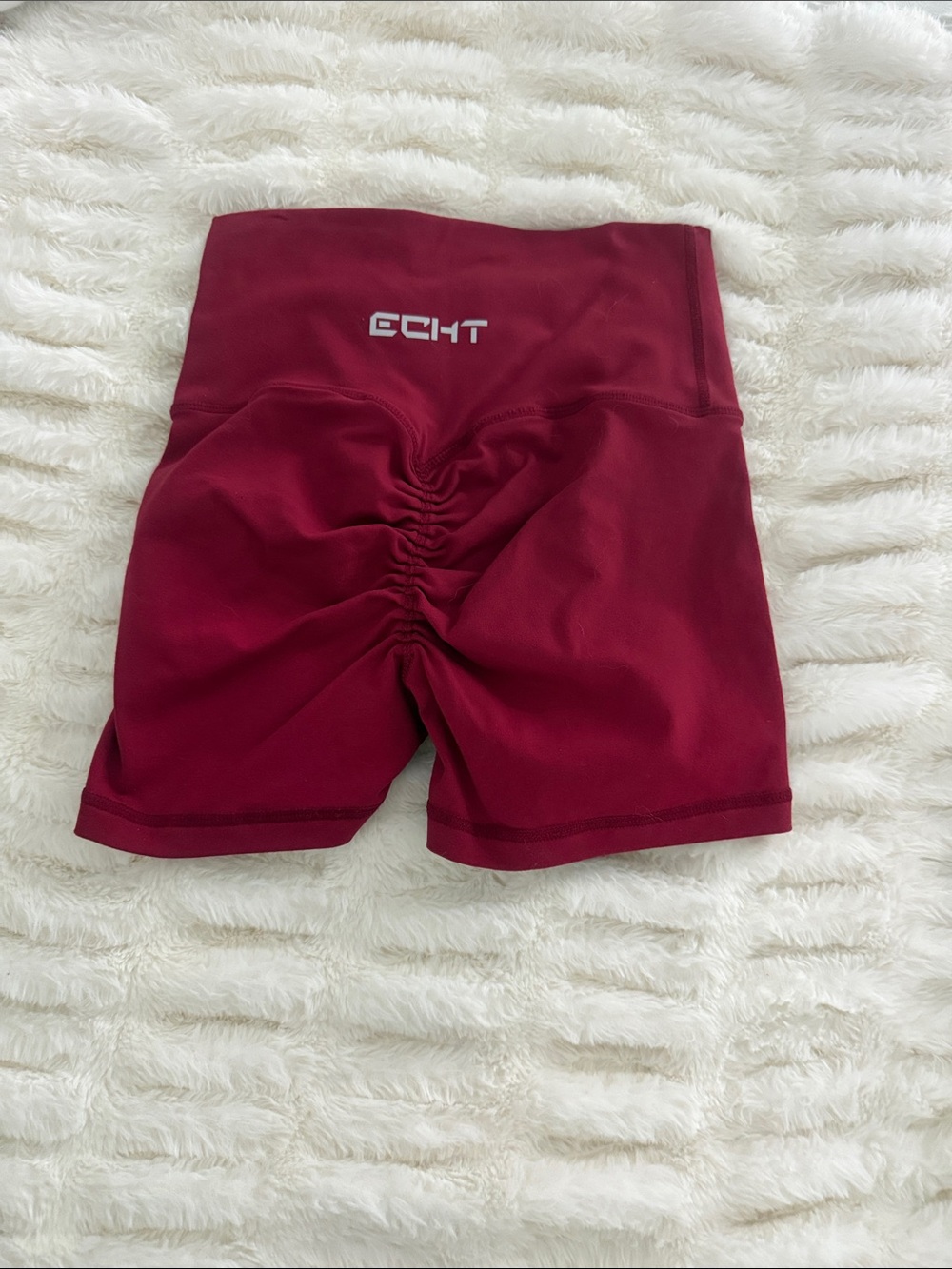 ECHT High-Rise Ruched Biker Shorts - Wine